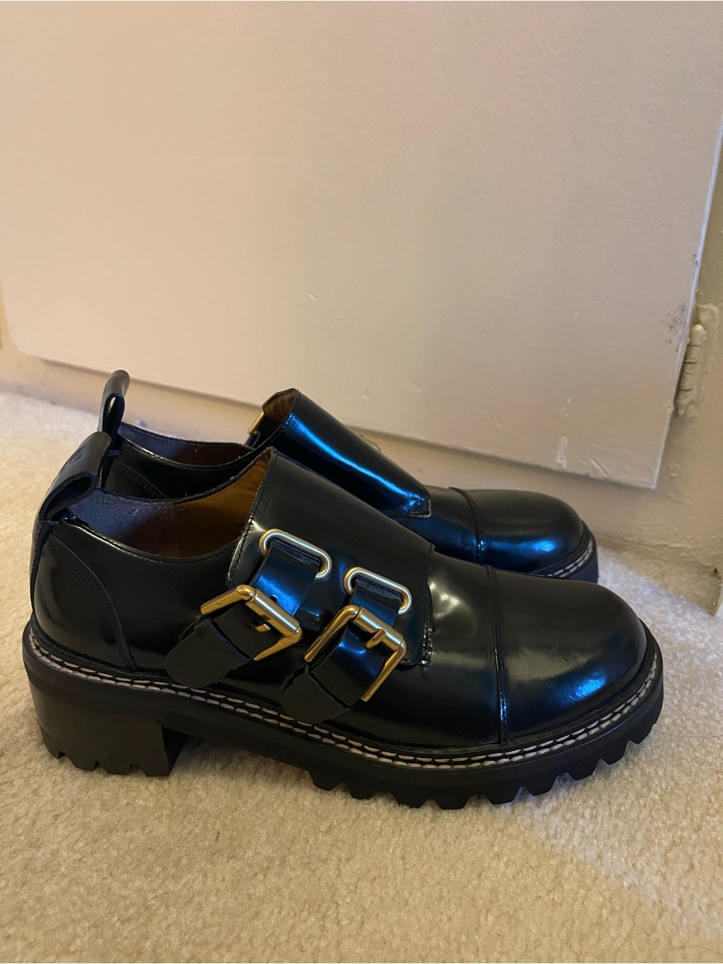 See By Chlo Mallory Buckled Glossed-Leather Brogues Size Eu/It 38.5